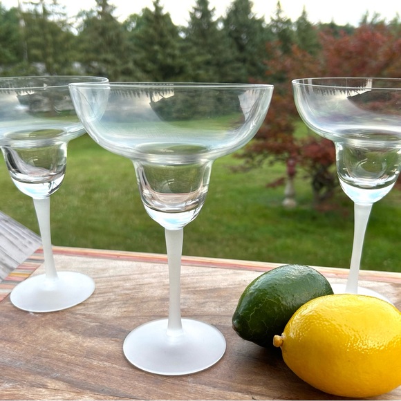 Glass Margarita Cocktail Glasses frosted stem set of 3 - Picture 9 of 10